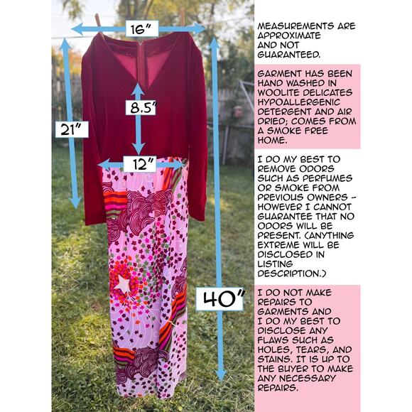 Vintage 1960s Velvet & Psychedelic Print Maxi Dress Burgundy Mod Evening Gown - Picture 8 of 8